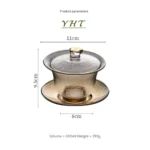 YHT Chinese Gaiwan Crystal Traditional Glass Tea Bowl Cup Saucer Lid 200ml 7oz - Image 2