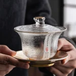 YHT Chinese Gaiwan Crystal Traditional Glass Tea Bowl Cup Saucer Lid 200ml 7oz