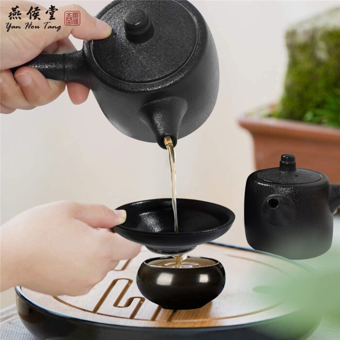 Japanese Style Plain Long handle Black Teapot